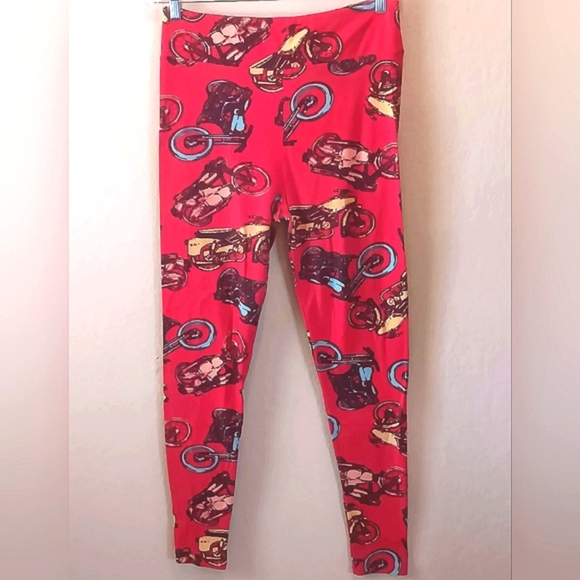 Lularoe Leggings Biker Motorcycle TC Tall & Curvy Red - Picture 1 of 7